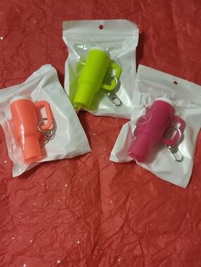 Neon Portable Keychain  Holder Trio - Coral, Lime, Fuchsia,tumbler OPENS